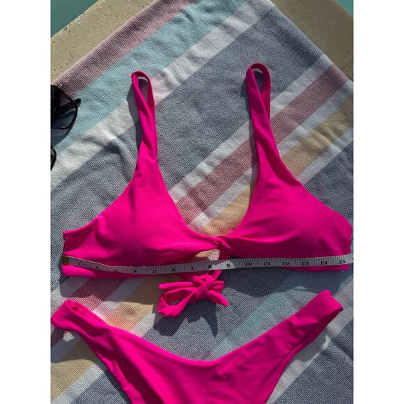 NWOT, Brand Unknown, Hot Pink Bikini Set, Tie Front Top & High Cut Bottom Sz XL - Picture 5 of 14